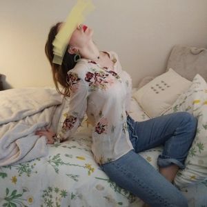 Pale pink flowery silk blouse